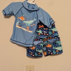 UV skinz  Blue Swim Shirt and shorts with Ocean Print size 12 to 18 months